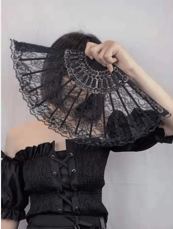 5 Pieces/2 Pieces/1 Piece New Chinese Retro Black Lace Folding Fan Cheongsam Fan Tassel Old-Fashioned Style Single-Layer Orchid Hand Fan Folding Fan Stage Performance Fan Stage Props Photography Folding Fan Props