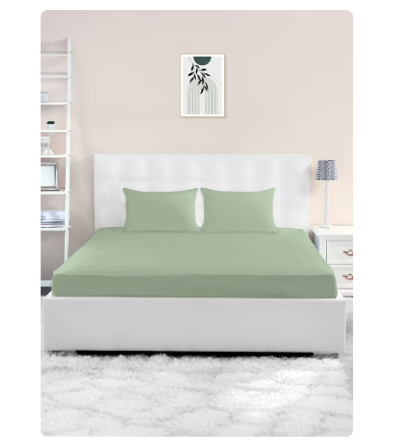 King Size Fitted Sheet | Soft 400TC Sateen Cotton Material | Light Green Desert Sage Color | 1 Fitted Sheet 180 X 200 Cm With 40 Cm Deep Pocket| Suitable For King Size Mattress