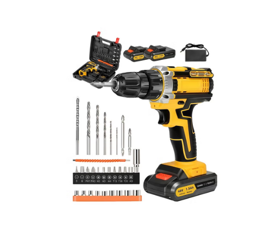 48V Cordless Drill Set with 2 Batteries, Fast Charger, Variable Speed, 24 Accessories & 3/8" Keyless Chuck – Power Drill for Home & Professional Use