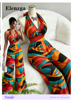 Elenzga Women Summer Loose Fit Halter Neck Jumpsuit,