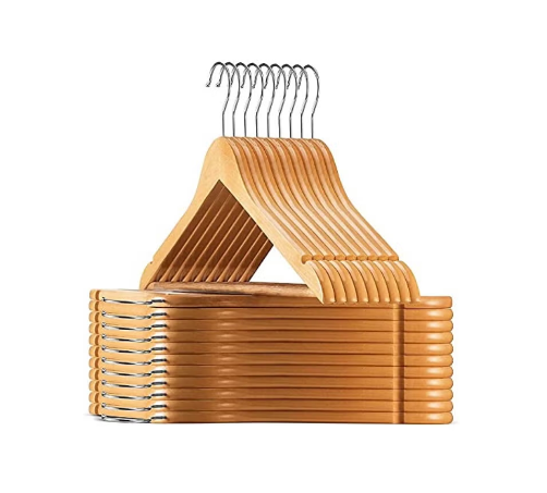 Solid Wood Suit Hangers With Non Slip Bar And Precisely Cut Notches - 360 Degree Swivel Chrome Hook - Natural Finish Super Sturdy And Durable Wooden Hangers - 30 Pack Natural 40cm Natural 40cm