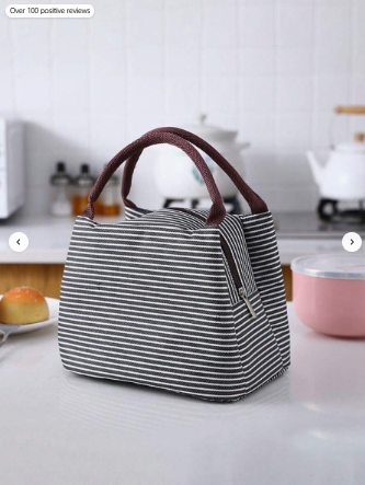 1PC Fashion Stripe Insulation Bag, Thickened Aluminum Foil Lunch Box Bag, Handheld Large Capacity Insulation And Freshness Preservation Lunch Box Bag, Travel And Picnic Lunch Box Bag Camping