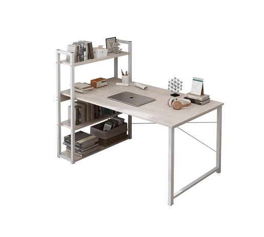Computer Desk Table with Shelves, 4 Tier Study Table with Bookshelf Desk Storage Reversible Study Table Office Corner Desk with Shelves Home Office Desk Easy Assemble 120x48x72cm