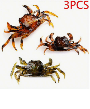 3pcs Crab Shaped Fishing Lures, Lure Bait Artificial Soft Bait 3D With Hooks Soft Crab Soft Bait, Silicone Crab Artificial Bait With Triple Hooks, Suitable For Saltwater Fishing, Shore Fishing, Boat Fishing, Grouper, Bass, Snapper, Octopus, Etc., Realisti