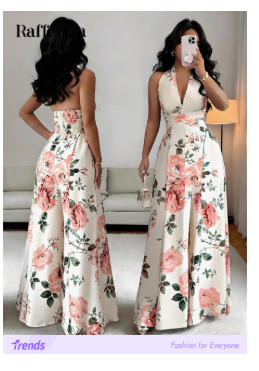 Rafferiza Women's Elegant Minimalist Jumpsuit, Women's Floral Print Vacation Jumpsuit, Women's Elegant Print Jumpsuit
