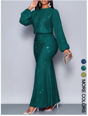 Elegant Mermaid Dress - Sexy Long Sleeve Fitted Party Wedding Valentine's Date Dress