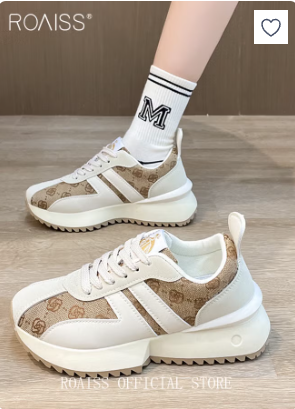 Letter Patch Decor Floral Pattern Lace-Up Front Sneakers for Women Casual Sporty Outdoor Non Slip Running Shoes Versatile Thick Sole Round Toe Sports Shoes