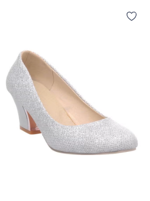 Shiny Block Heel Pumps Silver