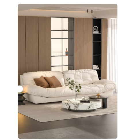 Cream Style Fabric Sofa, Living Room, Small Unit, Simple Modern, Light Luxury Technology, Fabric Home, Straight Row Cloud Sofa