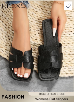 Women's Flat Sandals, Elegant Square Open Toe Dressy Sandals, Lightweight Anti-Slip Open Toe Summer PU Leather Slides for Laides, Fashion Cross Strappy Beach Vacation Shower Sandals, Comfort Soft Sole Sandals, for House Indoor and Outdoor Use, Black