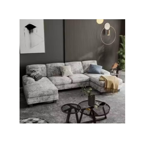 Modern U-Shape 4-Seater Fabric Sofa Set with Double Chair and Memory Foam (Grey)