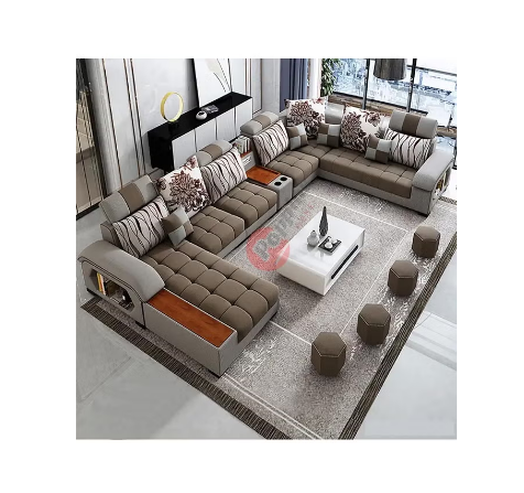 Poppins Home Sofa set furniture new L shape modern simple furniture set design large sofa sectional combination sofa (Brown)