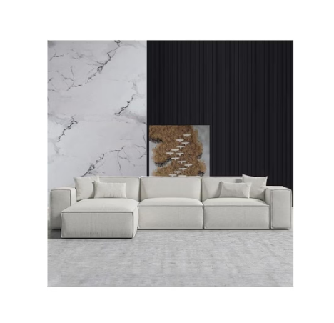 Joseph L-Shaped Corner Sofa, Luxury Velvet Upholstered Couch, Solid Wood Frame, Modern Living Room Furniture – White