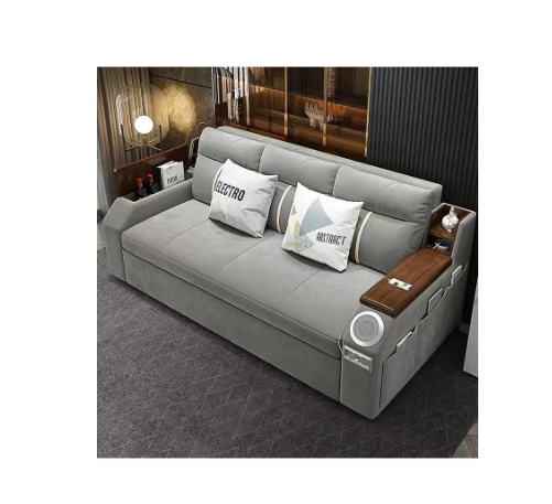Modern Extendable 2 in 1 Sofa Bed with Side Pockets, Daybed with Bottom and Side Storage, USB Ports, Bluetooth, Speaker. Sofa Bed for Living Room Bedroom Small Spaces Home Furniture.