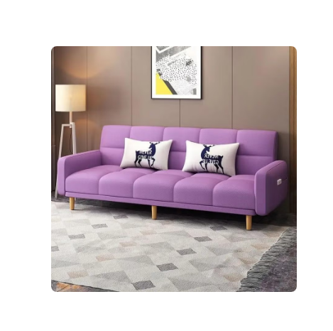 Poppins Home Sofa Bed with Adjustable Backrest, Convertible Recliner Lounge, 183 cm, Linen Fabric, Grey (Purple)