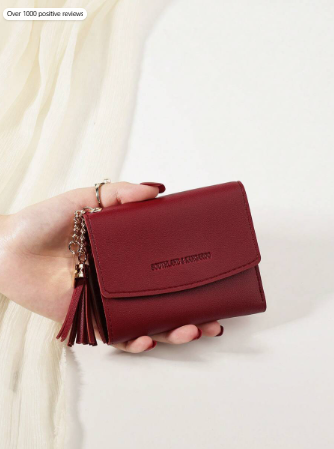 SOUTHLAND&KANGAROO Metal Heart & Tassel Decor Coin Pocket Small Bifold Women Wallet Mini Lightweight Minimalist Fashion Modern Business For AnniversaryFor Christmas On Valentine DayFor Birthday Gift For Gift For Couple For Girls For Lady For Female Bag Sc