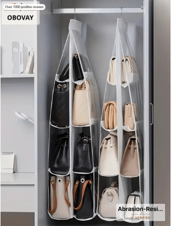 1/2pcs 1/6/8 Slot Space Saving Hanging Bag Organizer Rack, Multi-Layer Handbag Wallet Storage Rack, Wallet Organizer, Bag Organizer, Travel, Portable