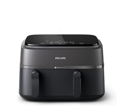 Dual Basket AirFryer XXL - 2 Basket Drawers, 8 Preset Functions, Touchscreen, 9 L 2750 W NA350/00 Black