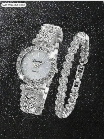 2pcs Or 1pc Bracelet Set, Elegant And Affordable Luxury Women's Quartz Watch Set, Includes One Silver Diamond-Encrusted Quartz Watch And One Full Diamond Women's Bracelet. With Cool Silver And Rhinestone Tones As The Center, The Watch Features A Diamond-E