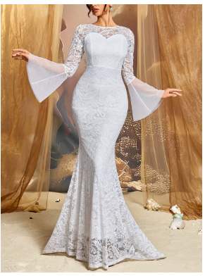 New Fashionable Lace Trim Patchwork Women's Spring/Summer Long Sleeve Maxi Dress