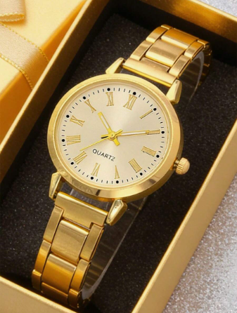 5Pcs/Set Women's Fashion Elegant Roman Numeral Dial Quartz Watch And Jewelry Bracelet Necklace Ring Set, Suitable For Women To Wear, As Birthday/Holiday Gift For Women, Perfect For Back To School, Parties, Travel And Other Occasions. Graduation Season, Va