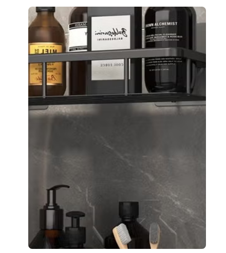 2 Pack Adhesive Bathroom Shower Caddy wall mounted Stainless Steel Floating Storage Shelves For Kitchen and Bathroom Black