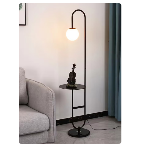 Nordic Modern Iron Atmosphere Standing Floor Lamp With Shelf Glass Lampshade With Coffee Tray