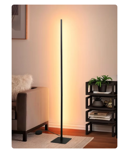 LED Corner Floor Lamp, Modern Slim Dimmable Light, Adjustable Height & Rotatable, 3 Color & Stepless Brightness Dimmer for Living Room, Bedroom, Office, Black