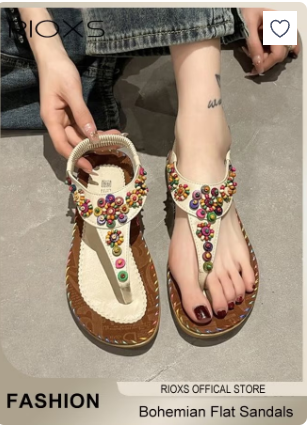 Flat Sandals for Women, Bohemian Beaded Flip Flop Sandals, Fashion Thong Sandals for Women, Classic Ankle Strap Beach Sandal, Slip-on Flats Open-toed Shoes for Ladies, Comfort Summer Sandals for Vacation/ Shopping/ Walking/ Daily Wear, Casual Sandals Brow