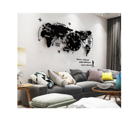 Large Black DIY World Map Wall Clock - Elevate Your Home Decor with This Stylish Timepiece