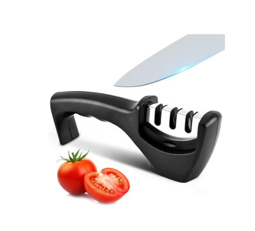 MOMENT Kitchen Knife Sharpener with 3 Stages, Professional Manual Blade Sharpening System, Ceramic Stone, Tungsten Carbide Plates, Diamond rods, Ergonomic Handle, Non-Slip Base,Stylish Black