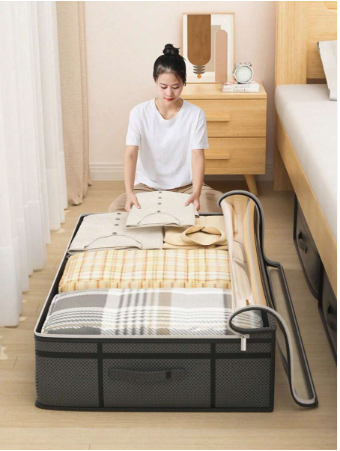 1pc Underbed Storage Bag, Quilt Organizer Bag, Large Capacity Waterproof Dustproof Blanket Storage Box With Transparent Window And Handle, Capacity: 30L/90L/125L