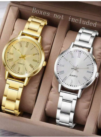 2pcs Set Women's Metal Alloy Band Fashion Casual Roman Numeral Dial Quartz Watch With LOVE Letter Bracelet, Suitable For Daily Wear Or Holiday Gift