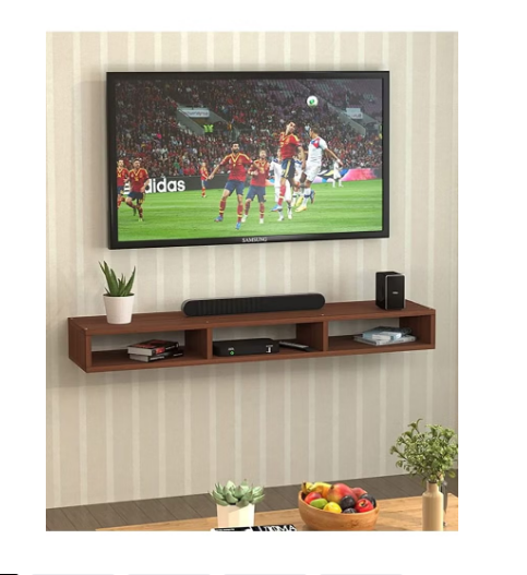 Wall-Mounted TV Unit & Cabinet – Brown Wood Design for Living Room
