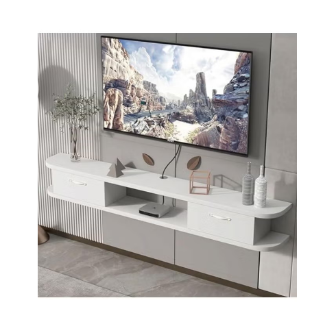 Wall Mounted TV Table Modern TV Cabinet,TV Stand with Storage and 2 Drawers Wooden Entertainment Center TV Table for Livingroom Bedroom(120*24*18cm)