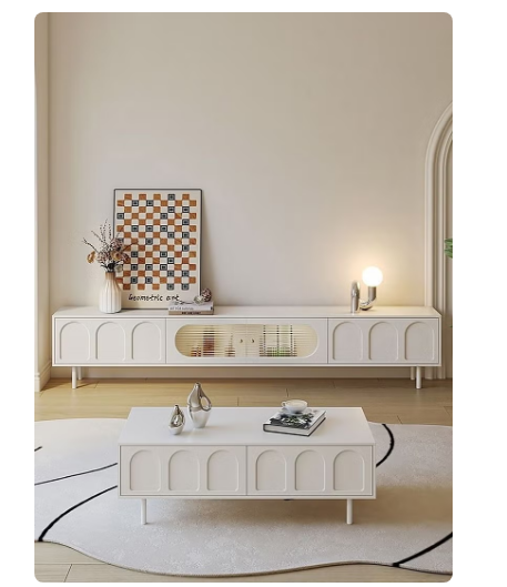 Cream White TV Unit Entertainment Unit TV Media Console Contemporary Style TV Stand Luxury TV Unit TV Cabinet MDF Board Fashionable White Finish L200xH46xW30 cm