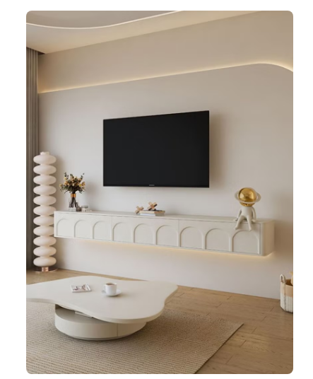 Cream Floating TV Stand Suspened TV Wall Mounted Media Console Entertainment Unit TV Contemporary Style TV Stand Luxury TV Unit TV Cabinet Fashionable Cream White Finish L200xH23xW25 cm
