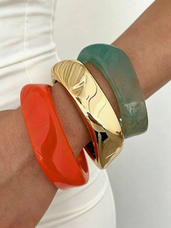 3/1pc Vintage Exaggerated Casual Style Women's Acrylic & CCB Material Multicolor Hoop Bracelets, Suitable For Daily Wear, Stackable, Perfect Gift For Holidays