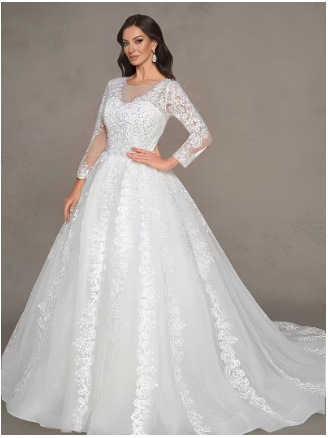 Long-sleeve Lace Backless Wedding Dress