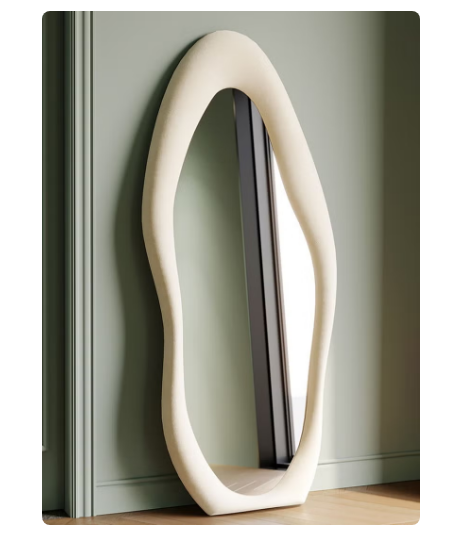 Nelly Velvet Full Length Mirror Leaning Against Wall Large Irregular Bedroom Mirror Floor Mirror Dressing Mirror Wall Mounted Mirror Offwhite Colour Size 60x160cm Type A
