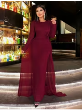 New Fashionable Women's Long Sleeve Solid Color Chiffon Patchwork Appliqué Dress