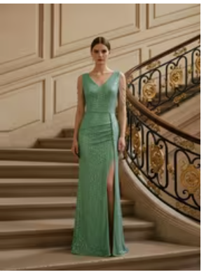 New Fashionable and Elegant Solid Color Sequin Shoulder Strap V-Neck