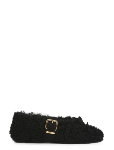Marni black shearling ballerinas with buckle