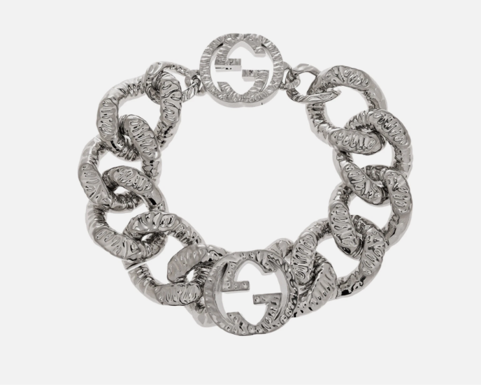 GUCCI SILVER TEXTURED CURB CHAIN INTERLOCKING GG CHOKER