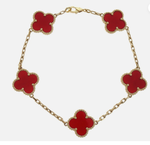 Van Cleef & Arpels Alhambra 5P Bracelet Carnelian Gold Au750 Jewelry 155798