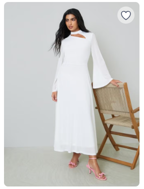 Off White Bell Sleeve Cut-Out Detail A-Line Maxi Dress